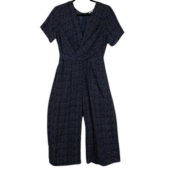 Le Lis Jumpsuit Navy with White Polka dots crossover front wide legs Size Medium - Picture 1 of 15